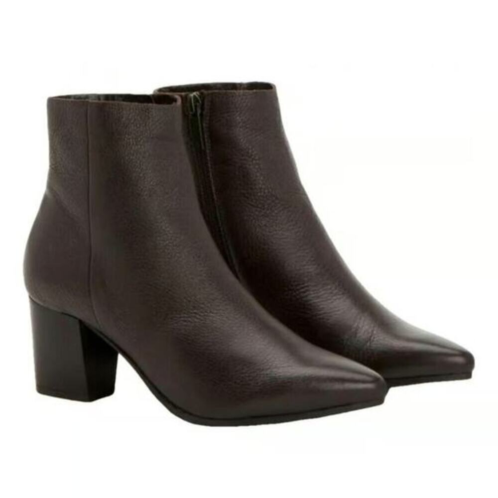 Aquatalia Dark Brown Leather Pointed Toe Block Heel Ankle Boots Size 9.5